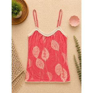 American Eagle Pink Leaf Print Lace Trim Cami Tank Top M Y2K